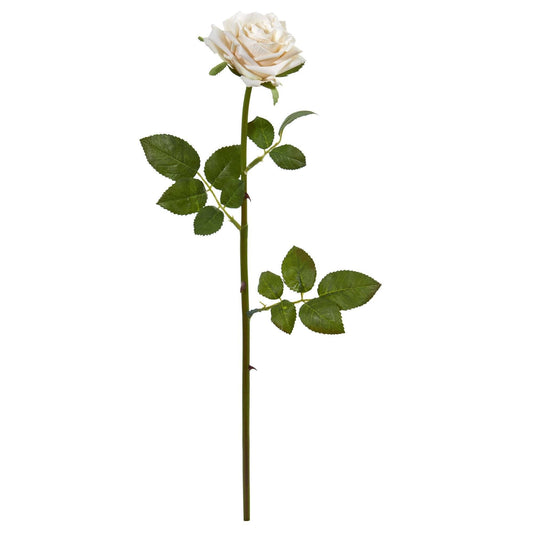 19in Rose Spray stem with cream artificial rose and green leaves, Nearly Natural set of 12 on Tampa Home & Garden Store