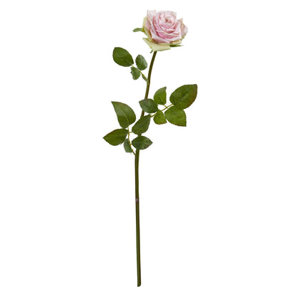 19in Artificial Rose Spray Stem by Nearly Natural with pale pink bloom and green leaves on Tampa Home & Garden Store