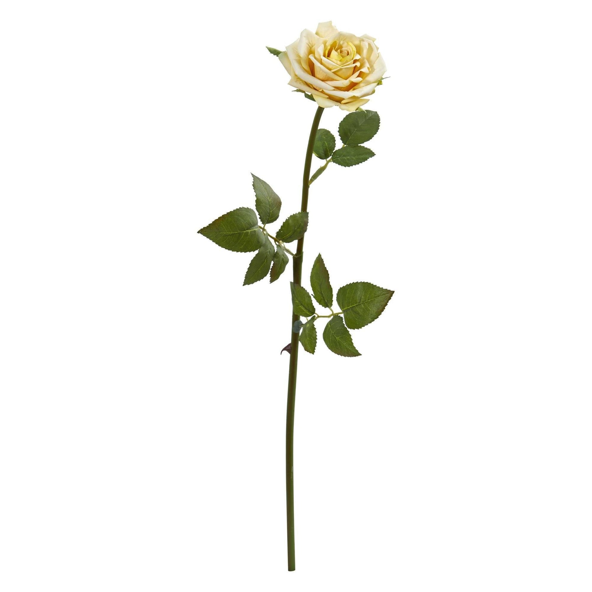 19in rose spray stem with pale yellow artificial bloom and green leaves set of 12 on Tampa Home & Garden Store