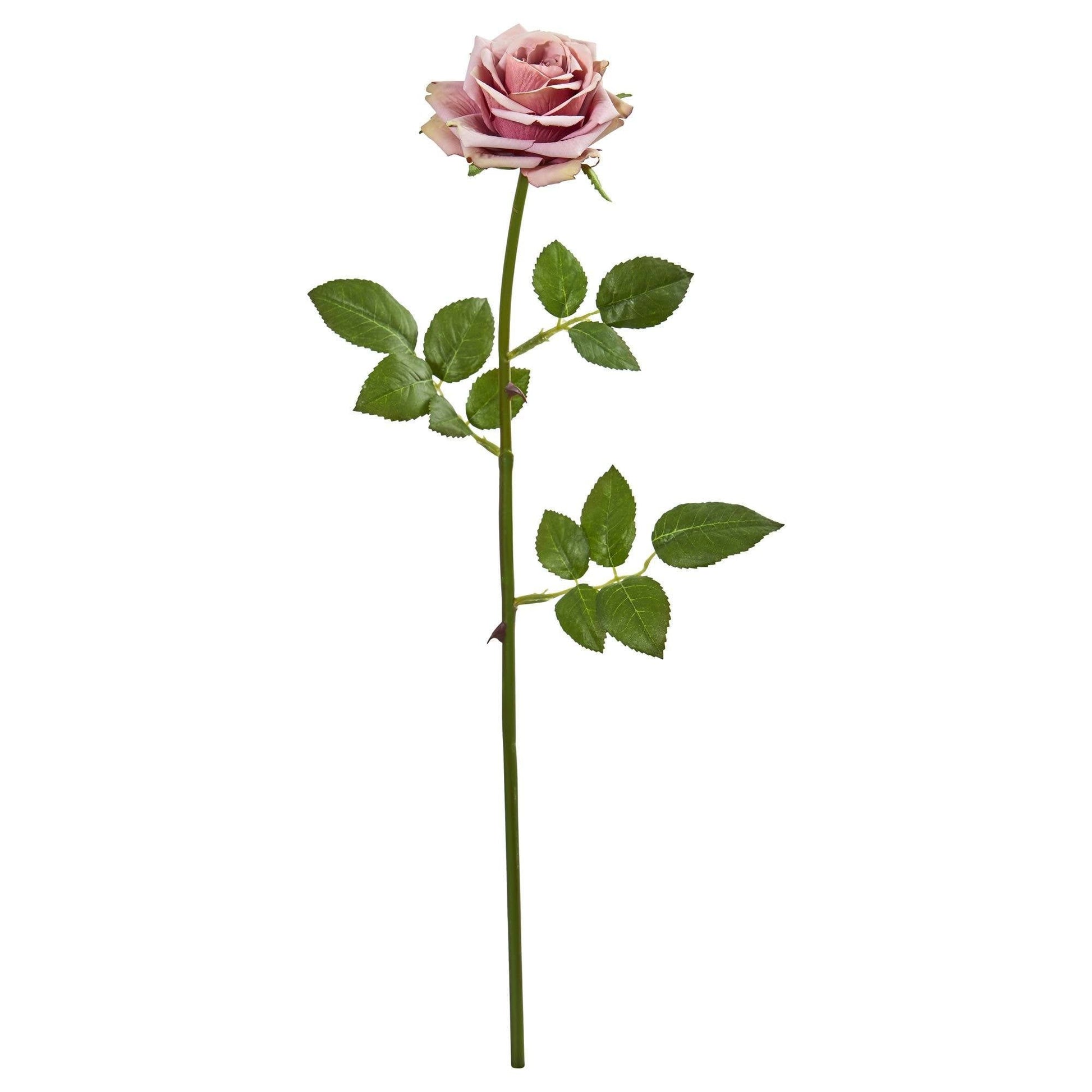 Rose spray stem 19in pink artificial rose with green leaves Nearly Natural on Tampa Home & Garden Store