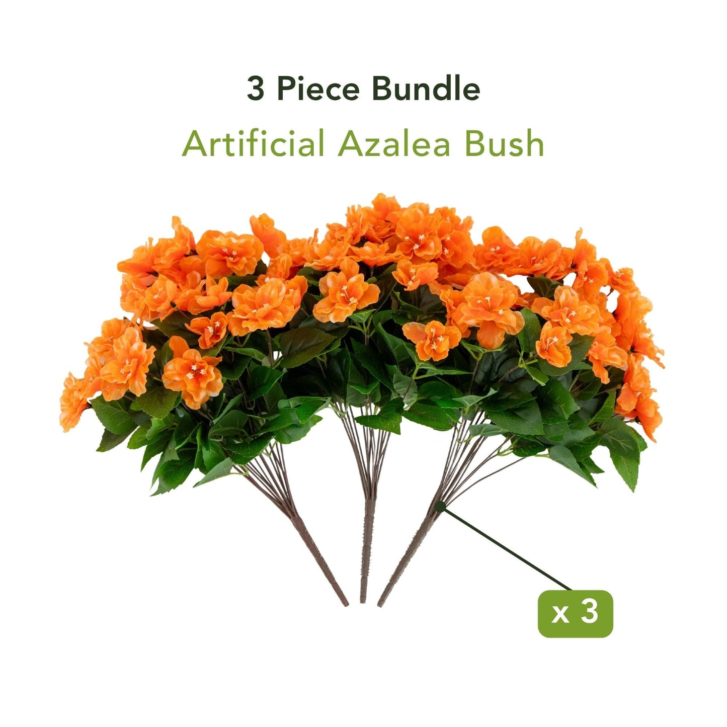 3-piece azalea bush set, 19in UV-resistant artificial orange blooms Nearly Natural on Tampa Home & Garden Store