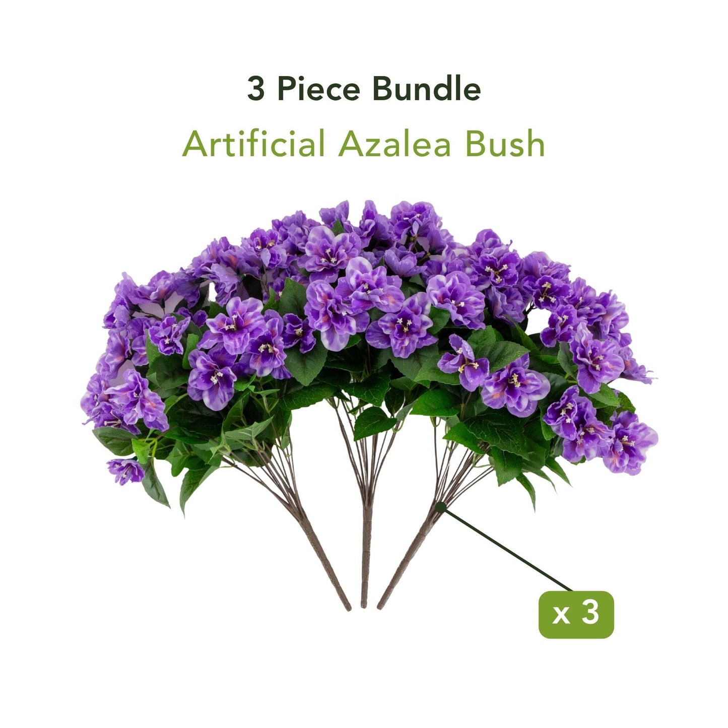 Artificial Azalea Bush 19in purple flowers indoor outdoor Nearly Natural set of 3 on Tampa Home & Garden Store