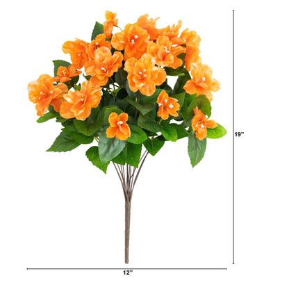 Artificial Azalea Bush 19-inch UV-resistant orange blooms Nearly Natural Set of 3 Store on Tampa Home & Garden Store
