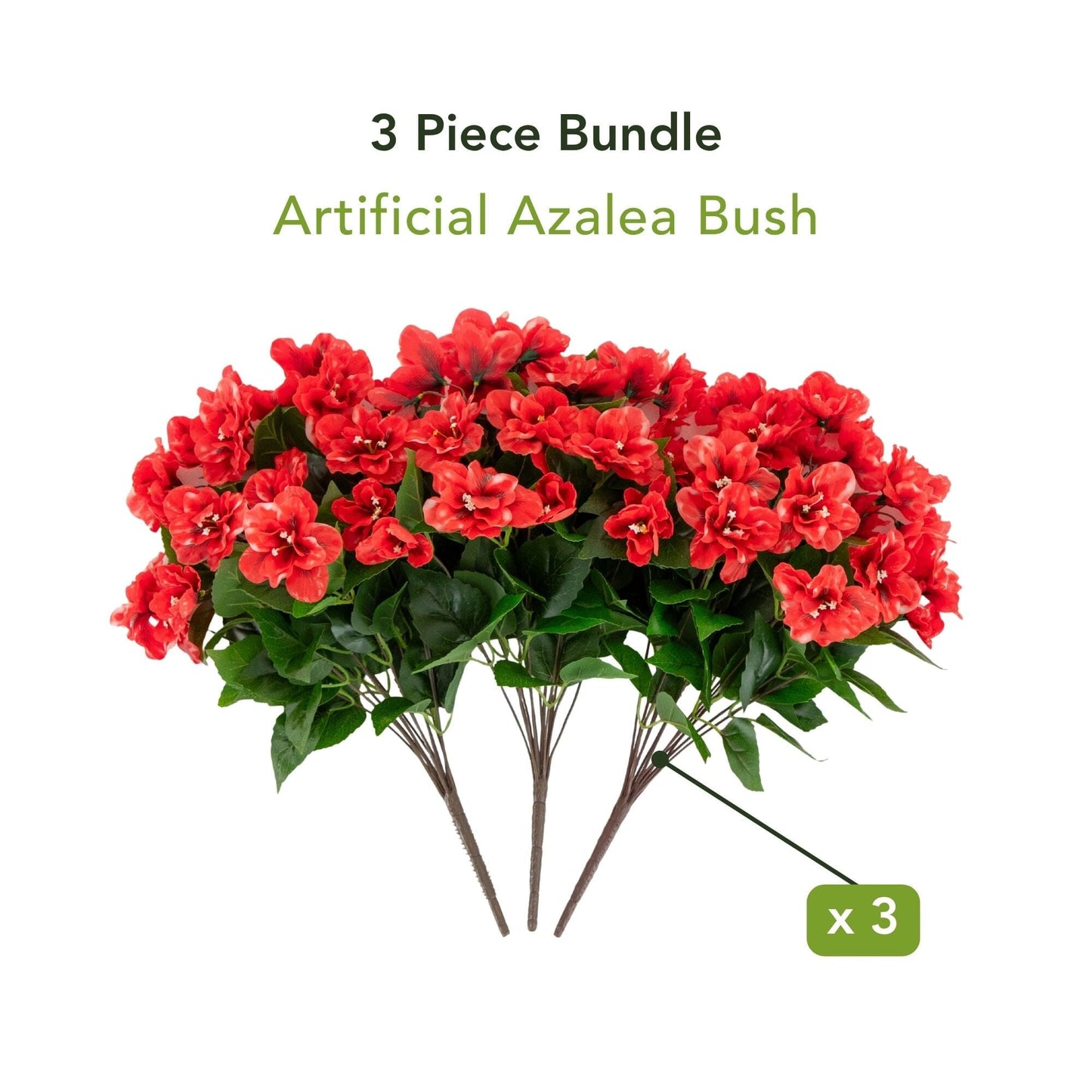 Artificial azalea bush, 3pc, 19in, UV-resistant, red blooms with green leaves by Nearly Natural on Tampa Home & Garden Store