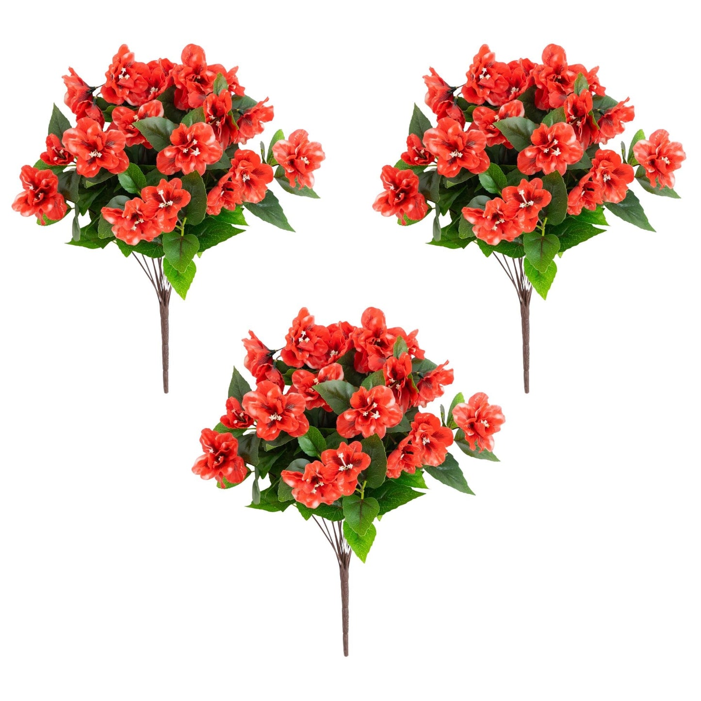 Artificial azalea bush 19in UV-resistant with red blooms set of 3 by Nearly Natural on Tampa Home & Garden Store