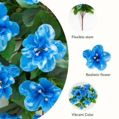 Artificial azalea bush set of 3, 19in tall, UV resistant blue blooms with green leaves on Tampa Home & Garden Store