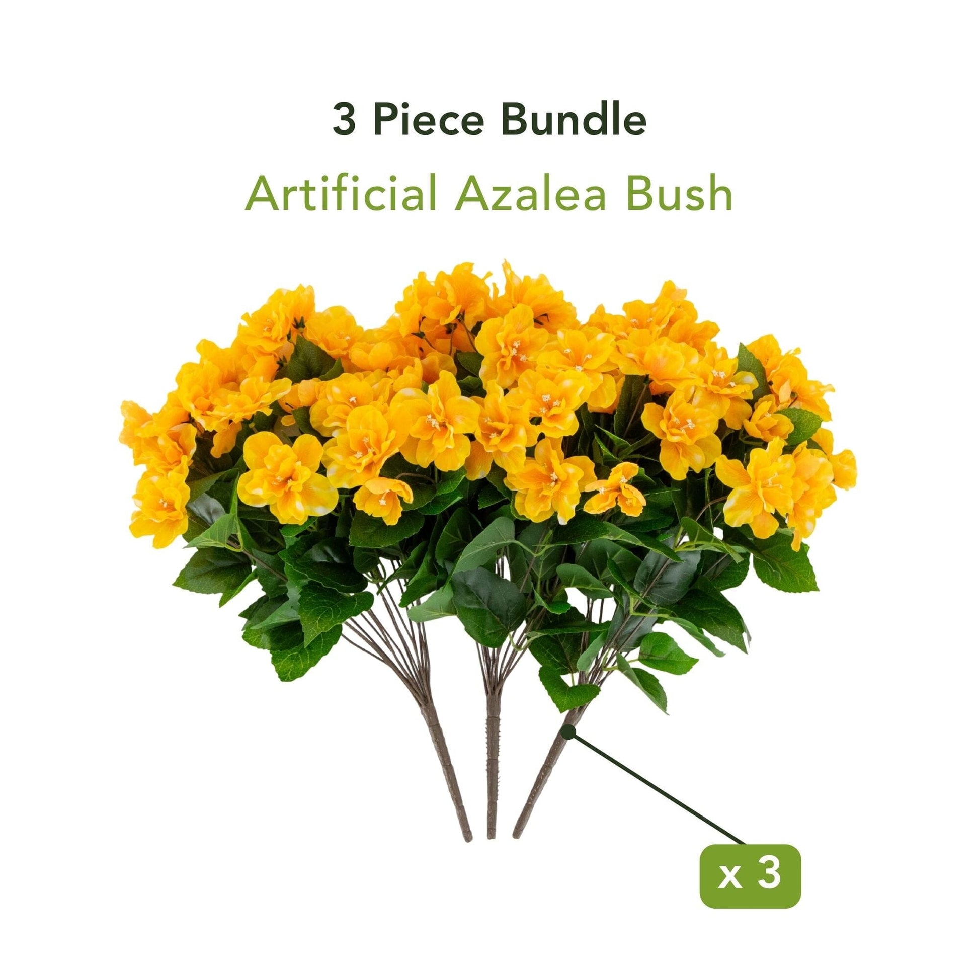 3-piece Nearly Natural 19-inch UV-resistant artificial azalea bush in yellow with green leaves on Tampa Home & Garden Store