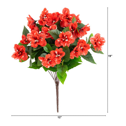 Artificial red azalea bush, 19 in, UV resistant, set of 3 by Nearly Natural, indoor/outdoor on Tampa Home & Garden Store