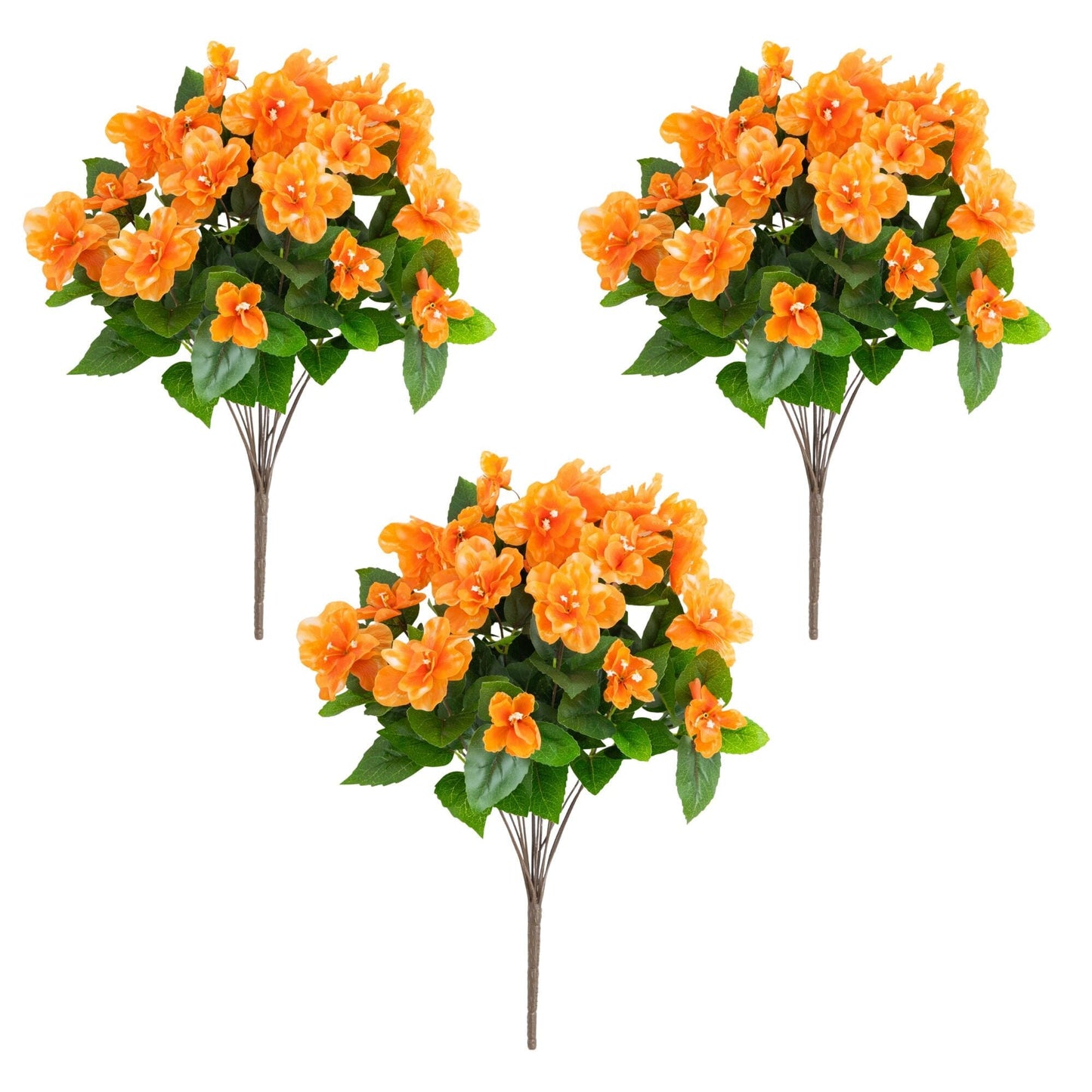 Nearly Natural 19in UV resistant azalea bush set of 3 with orange blooms and green leaves on Tampa Home & Garden Store