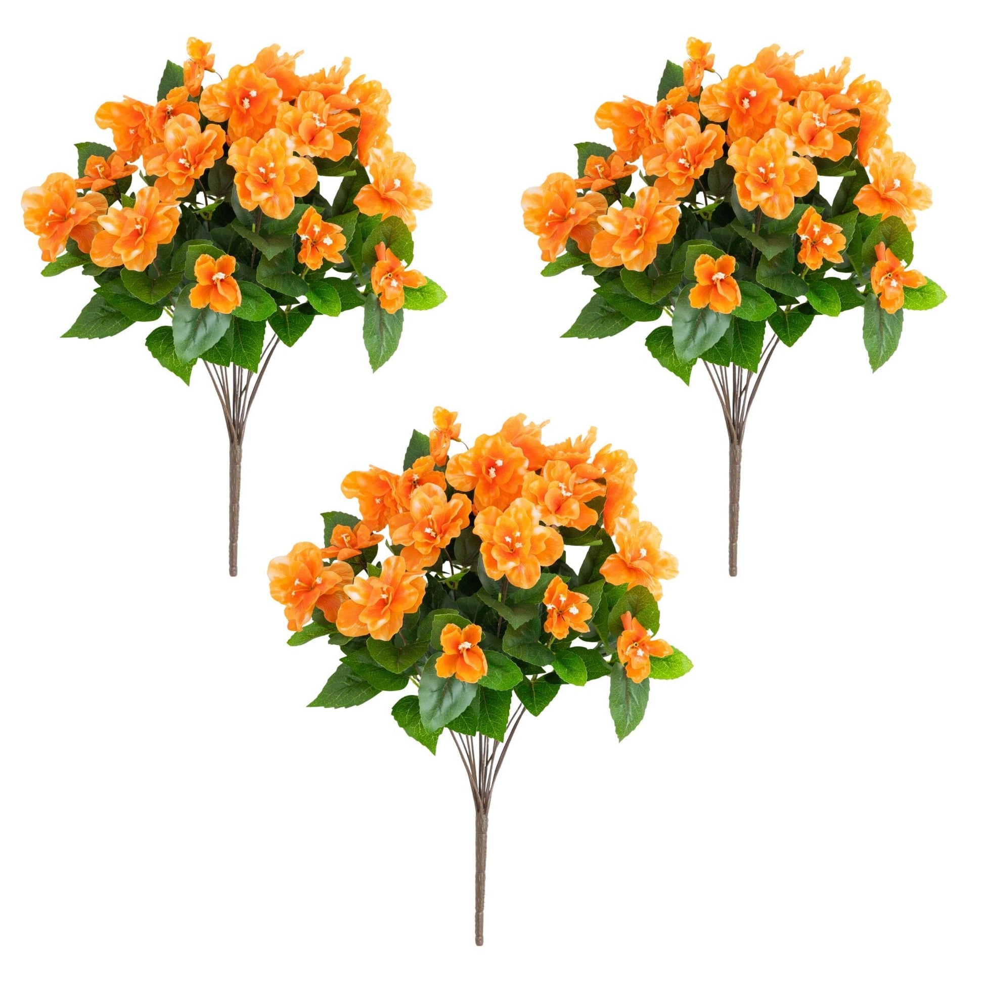 Nearly Natural 19in UV resistant azalea bush set of 3 with orange blooms and green leaves on Tampa Home & Garden Store