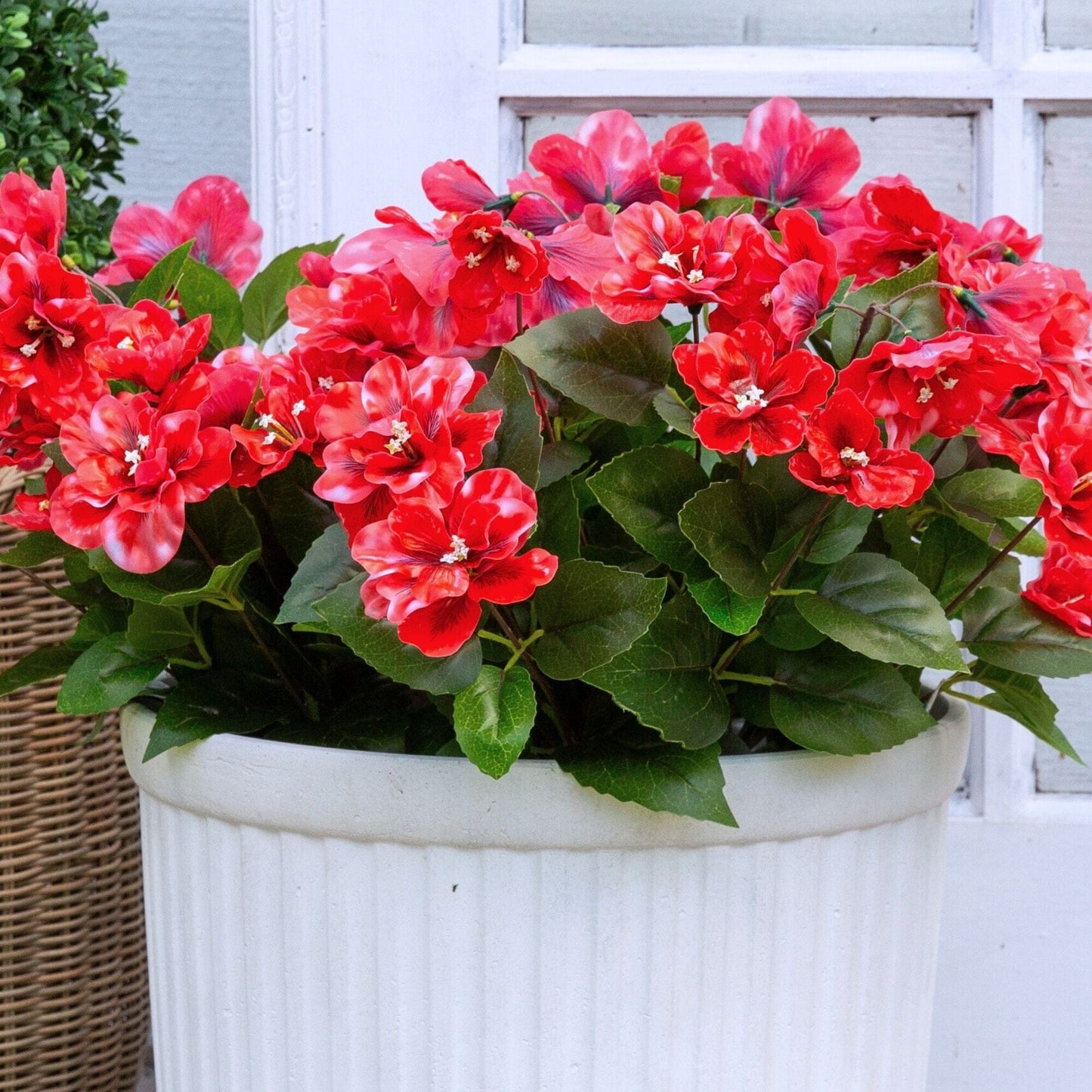 19in UV-resistant artificial azalea bush set of 3, red blooms by Nearly Natural on Tampa Home & Garden Store