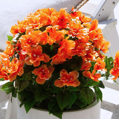 Artificial Azalea Bush 19in UV-resistant orange blooms with green leaves Nearly Natural on Tampa Home & Garden Store