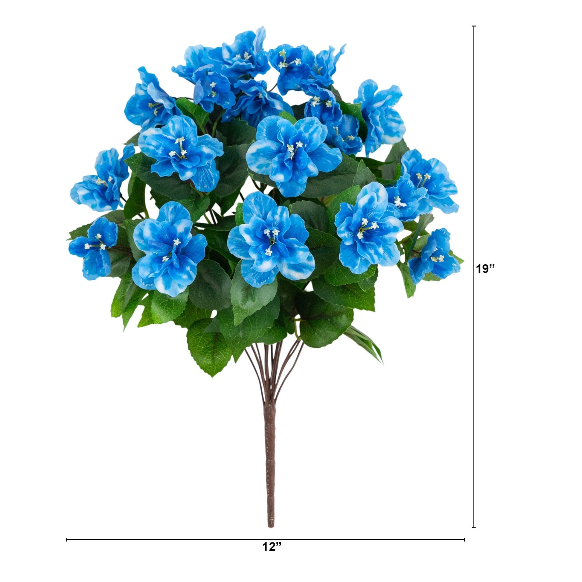Azalea bush set of 3 19in UV resistant artificial blue blooms with green leaves on Tampa Home & Garden Store