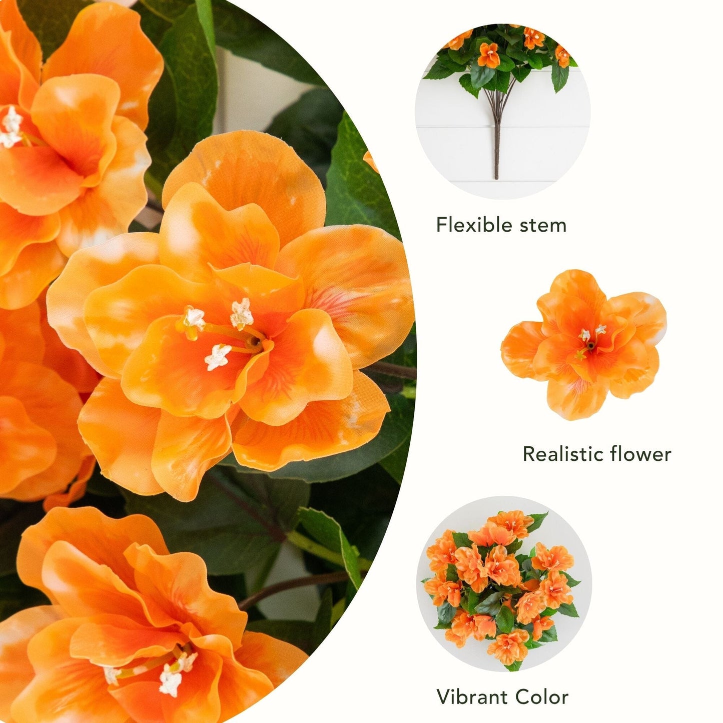 Artificial orange azalea bush set of 3, 19in, UV-resistant, indoor/outdoor, Nearly Natural on Tampa Home & Garden Store