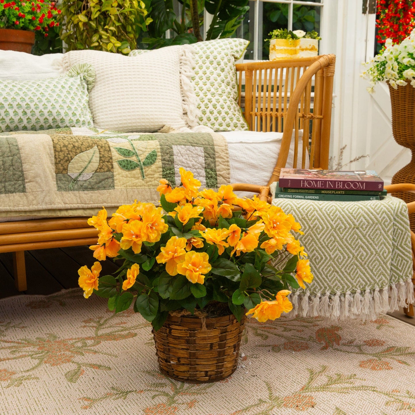 Artificial azalea bush set of 3, 19in UV resistant with yellow blooms by Nearly Natural on Tampa Home & Garden Store