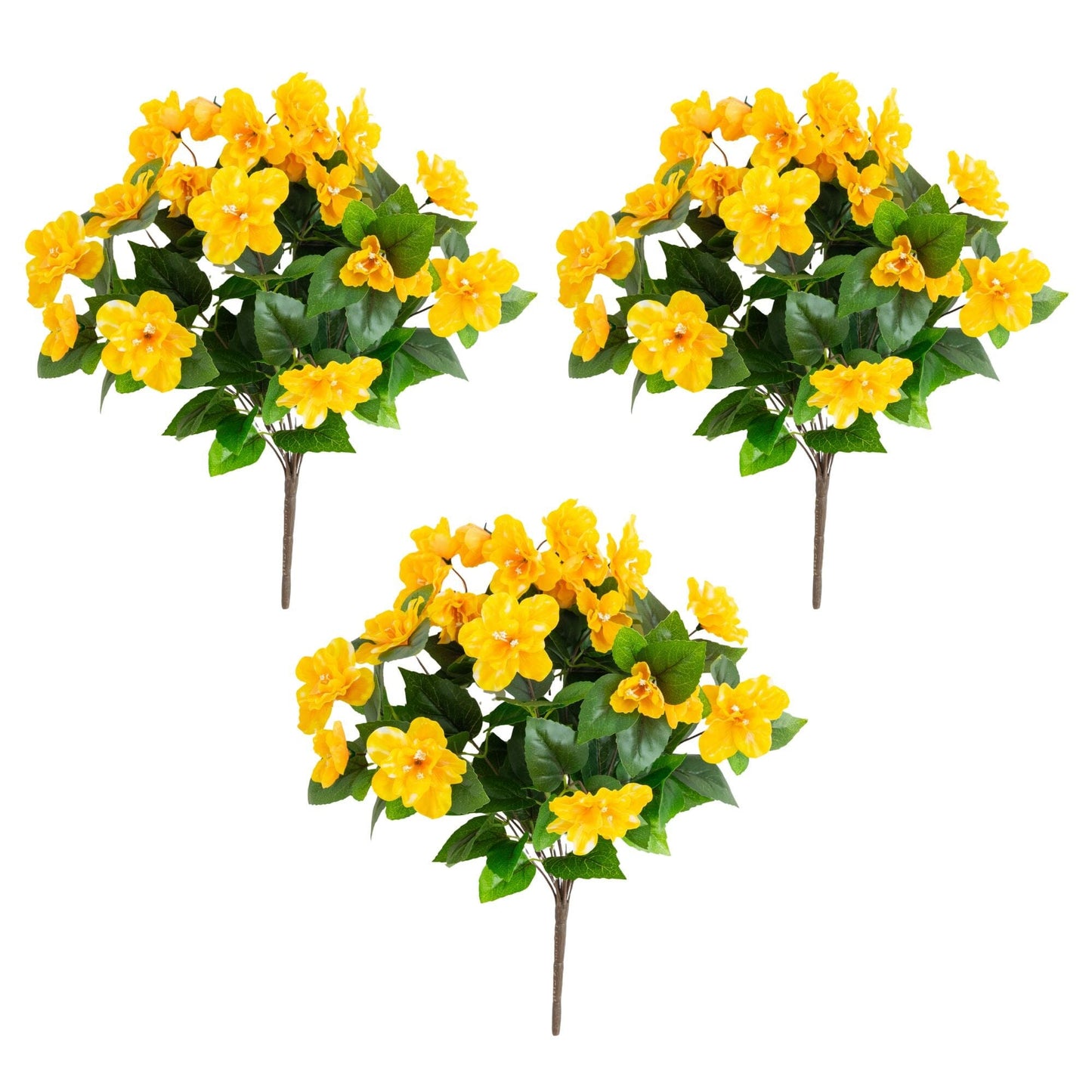 Artificial Azalea Bush set of 3, 19in UV-Resistant, yellow blooms with green leaves on Tampa Home & Garden Store