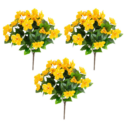 Artificial Azalea Bush set of 3, 19in UV-Resistant, yellow blooms with green leaves on Tampa Home & Garden Store