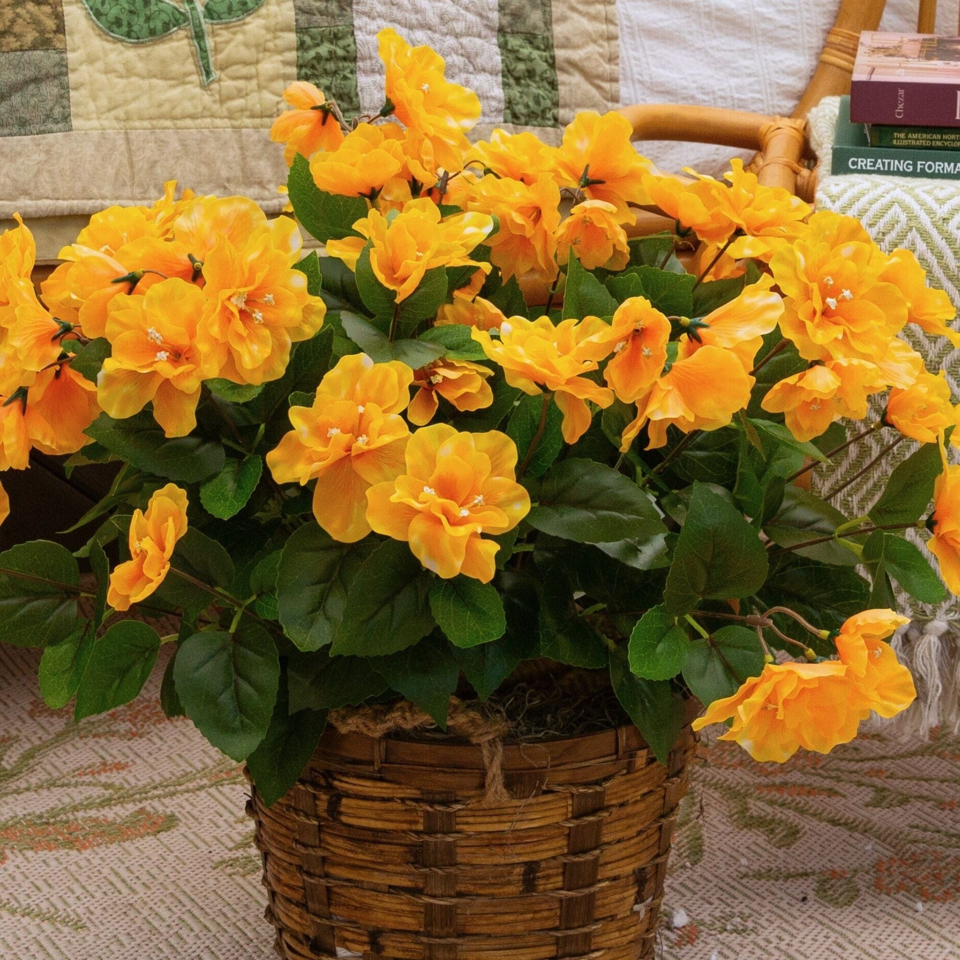 19in UV-resistant artificial azalea bush set of 3 in yellow-orange for indoor outdoor use on Tampa Home & Garden Store