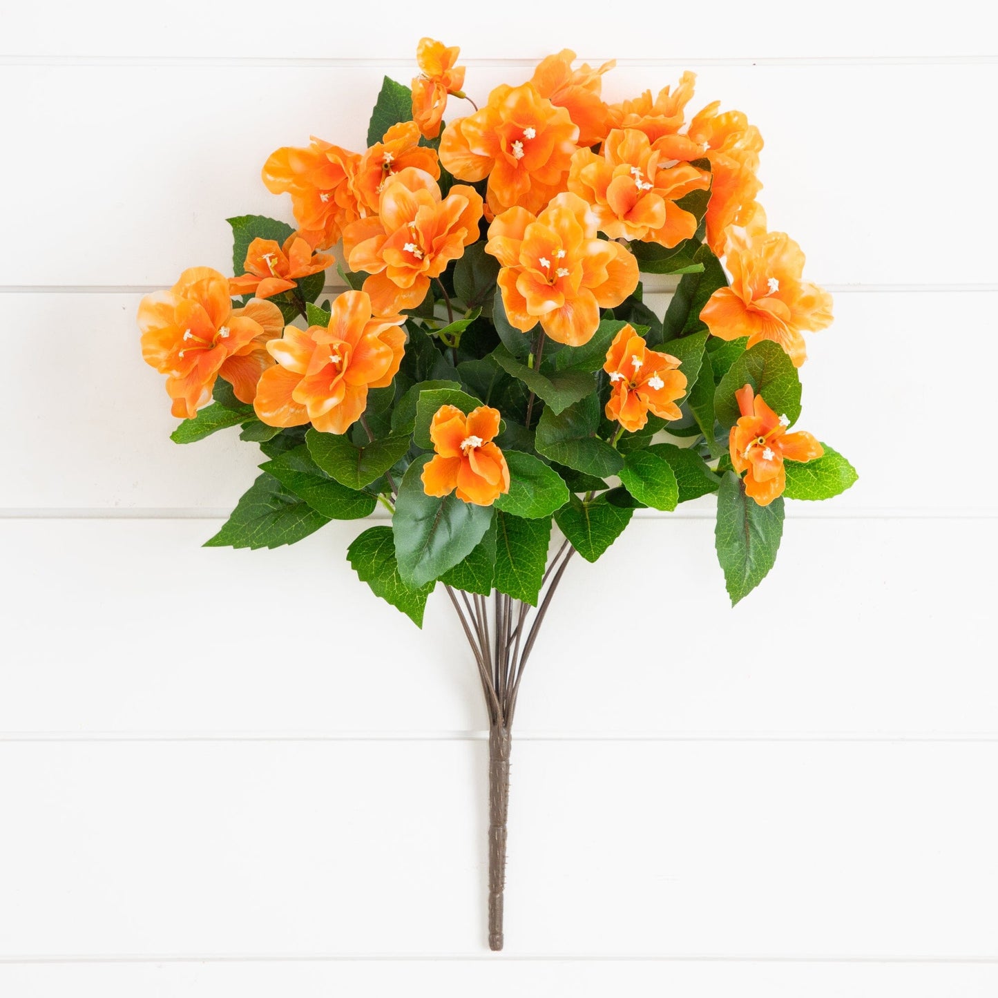 Artificial azalea bush set of 3 19-inch UV-resistant orange blooms with green leaves on Tampa Home & Garden Store