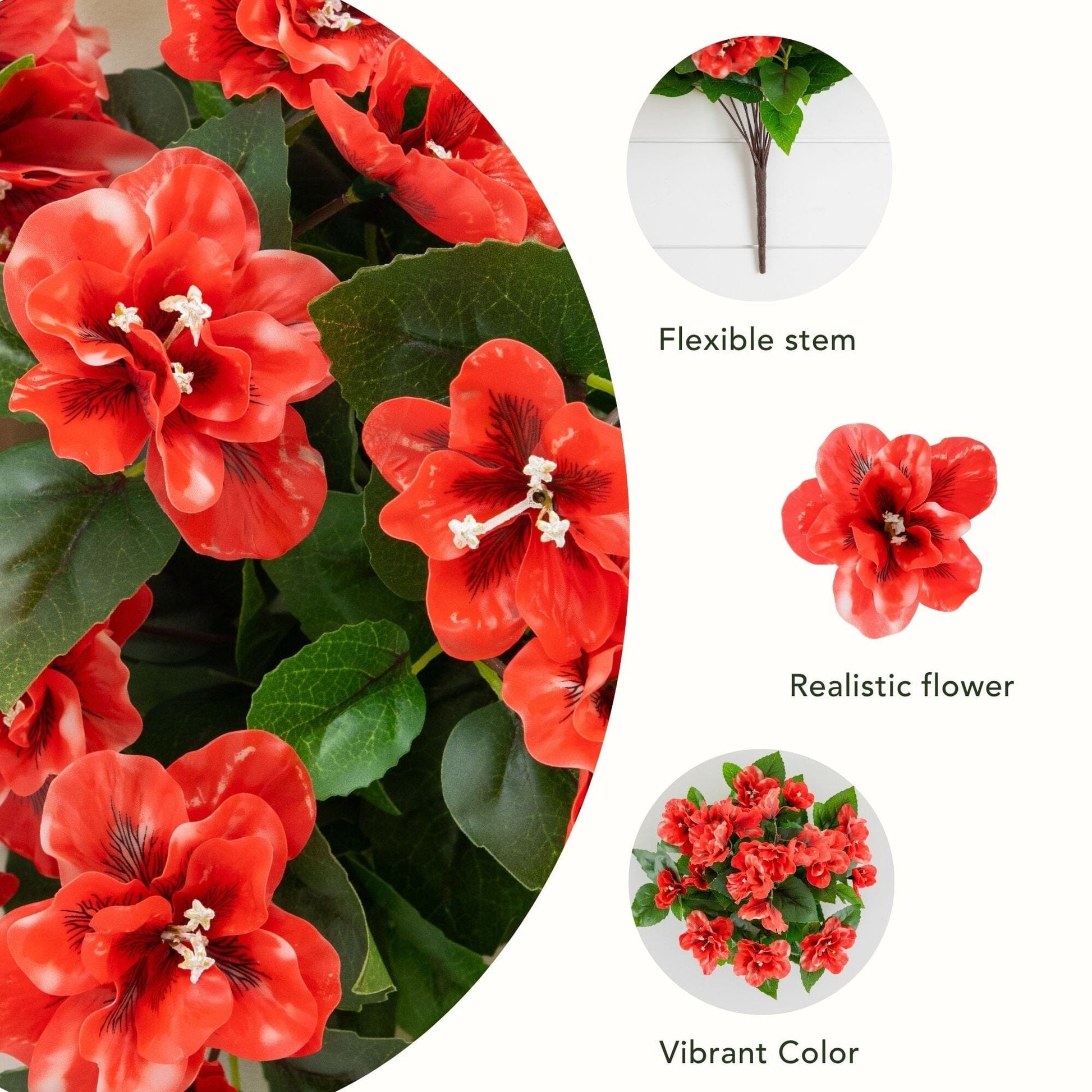 Nearly Natural 19in UV resistant azalea bush set of 3 with red blooms and foliage on Tampa Home & Garden Store