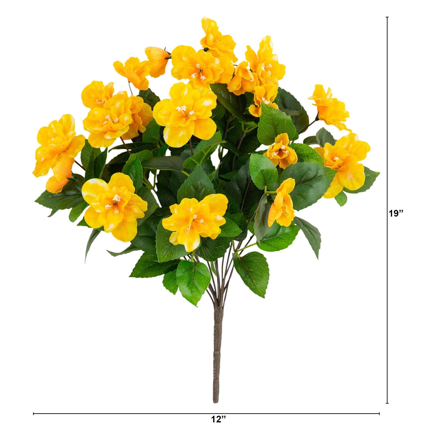 Artificial yellow azalea bush with green leaves, 19-inch UV-resistant on Tampa Home & Garden Store