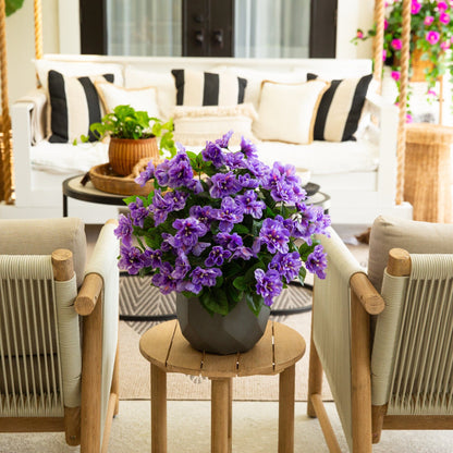 Artificial azalea bush set of 3 with purple blooms, 19in UV-resistant for indoor/outdoor use on Tampa Home & Garden Store