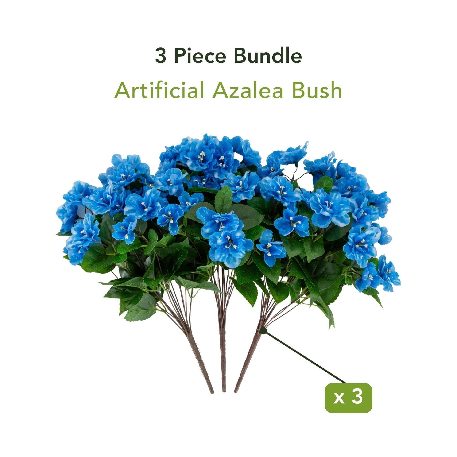 Artificial azalea bush set of 3, 19in, UV-resistant blue blooms with leaves Nearly Natural on Tampa Home & Garden Store