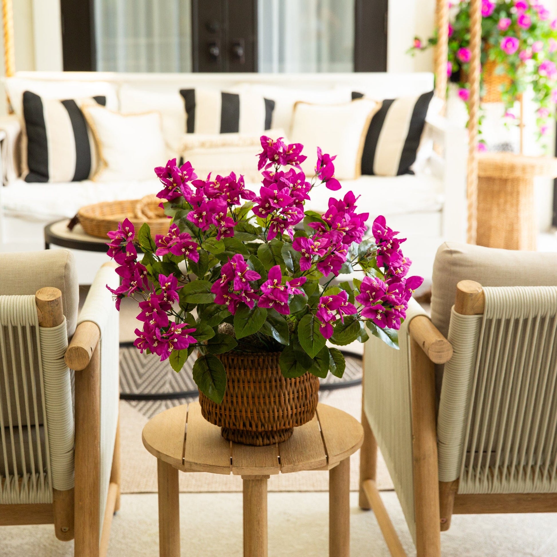 Bougainvillea bush magenta by Nearly Natural, 19in UV resistant artificial flowers, set of 4 on Tampa Home & Garden Store