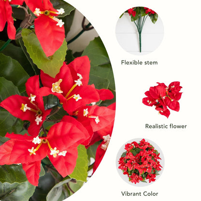 Artificial bougainvillea bush set of 4 by Nearly Natural, 19in UV resistant red blooms with green leaves on Tampa Home & Garden Store