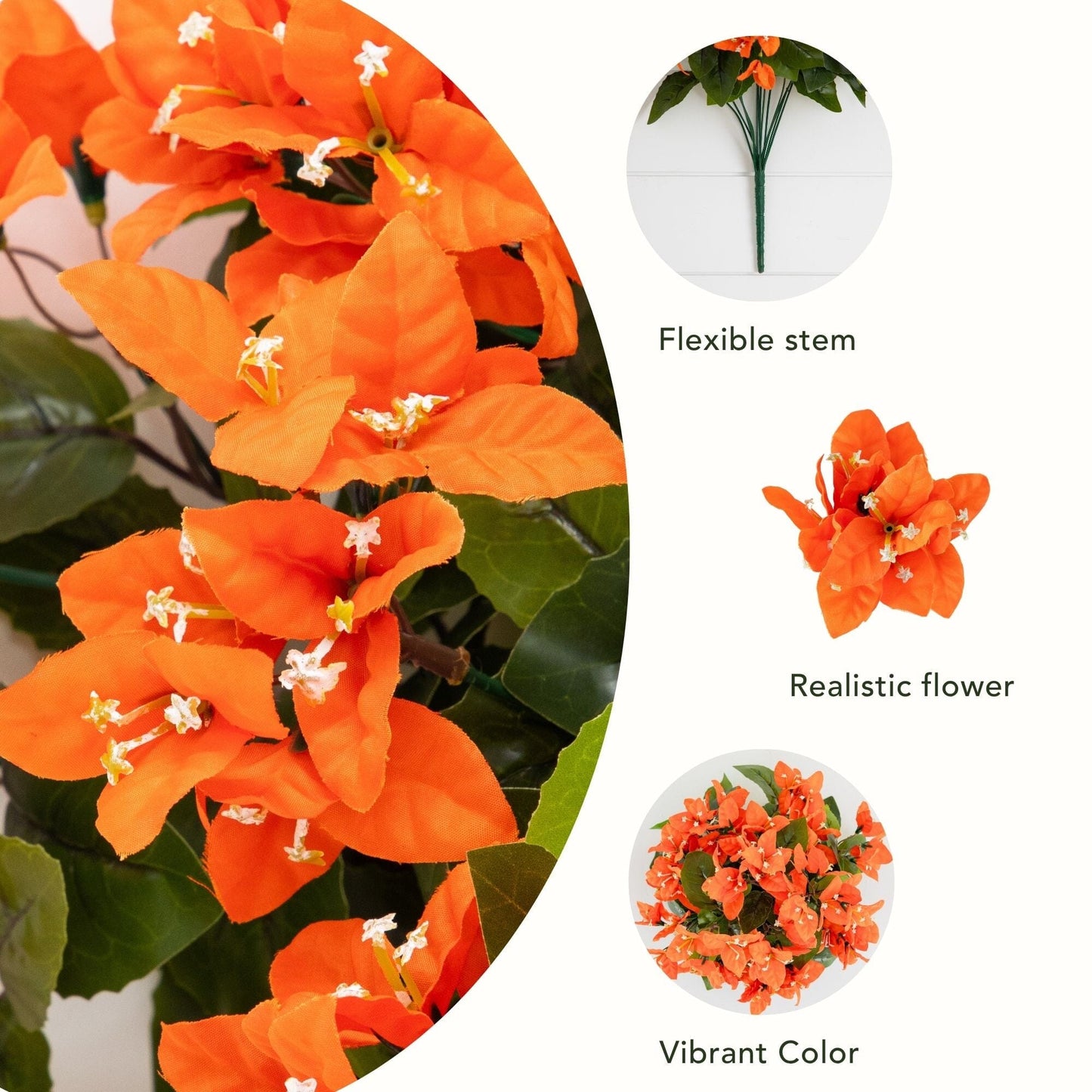 Bougainvillea bush Nearly Natural 19in UV-resistant artificial with orange blooms set of 4 on Tampa Home & Garden Store