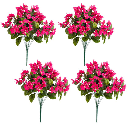 Bougainvillea bush by Nearly Natural 19in UV-resistant set of 4 with pink blooms and green leaves on Tampa Home & Garden Store