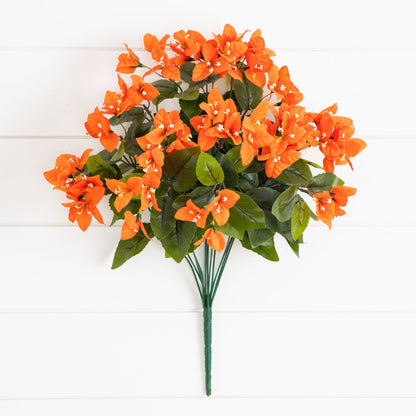 Artificial bougainvillea bush 19in UV-resistant set of 4 orange blooms with green leaves on Tampa Home & Garden Store