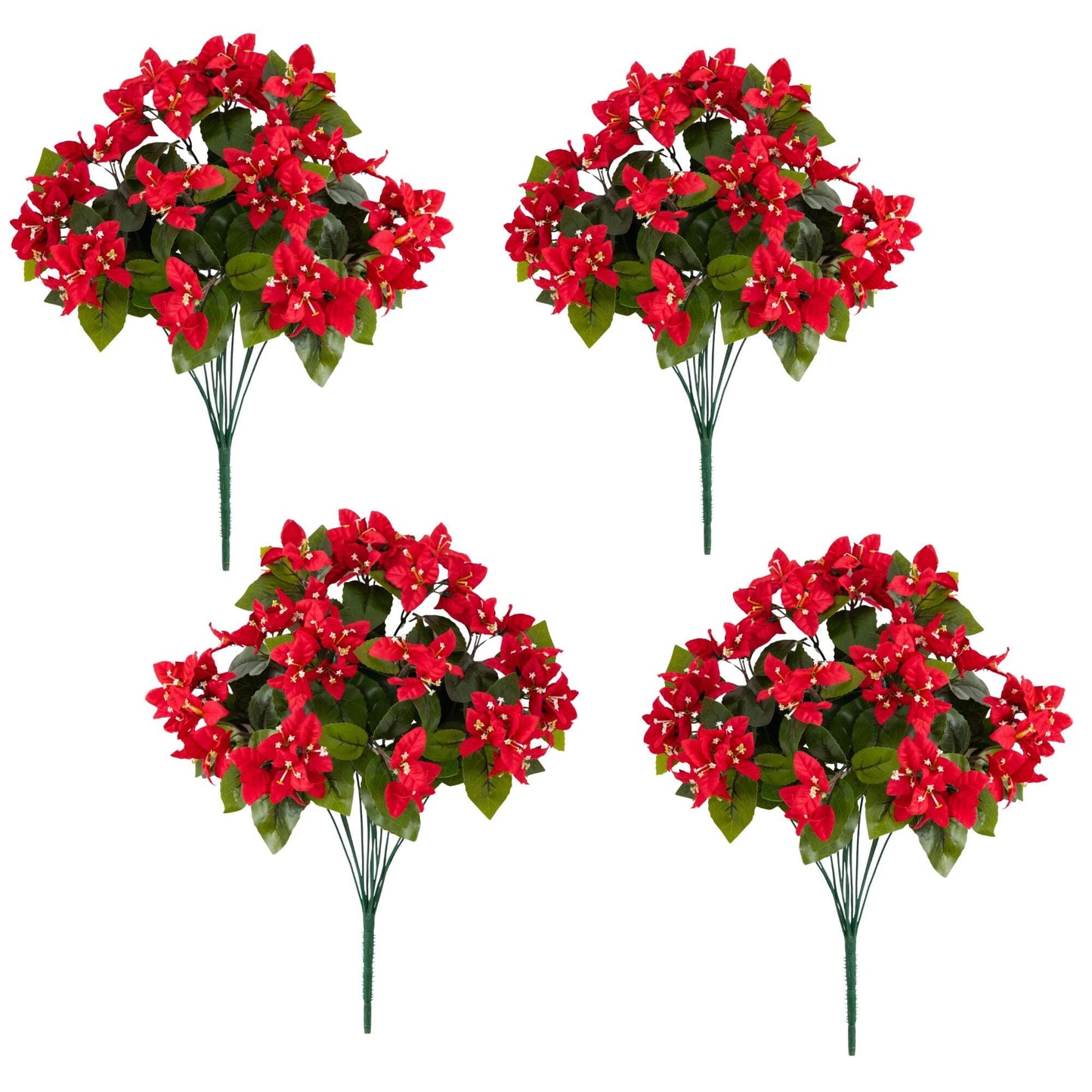 Bougainvillea bush set of 4, 19in UV-resistant artificial plant with red blooms by Nearly Natural on Tampa Home & Garden Store