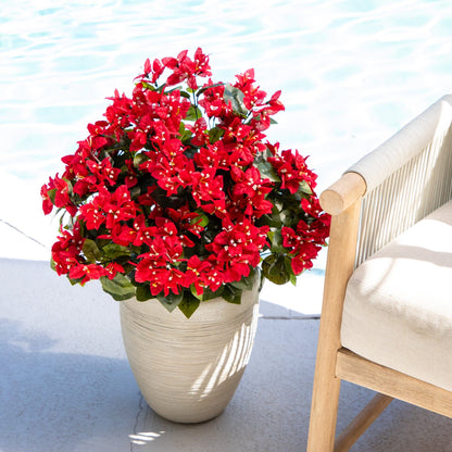 Nearly Natural 19in UV-resistant bougainvillea bush set of 4 beige planter with red blooms on Tampa Home & Garden Store