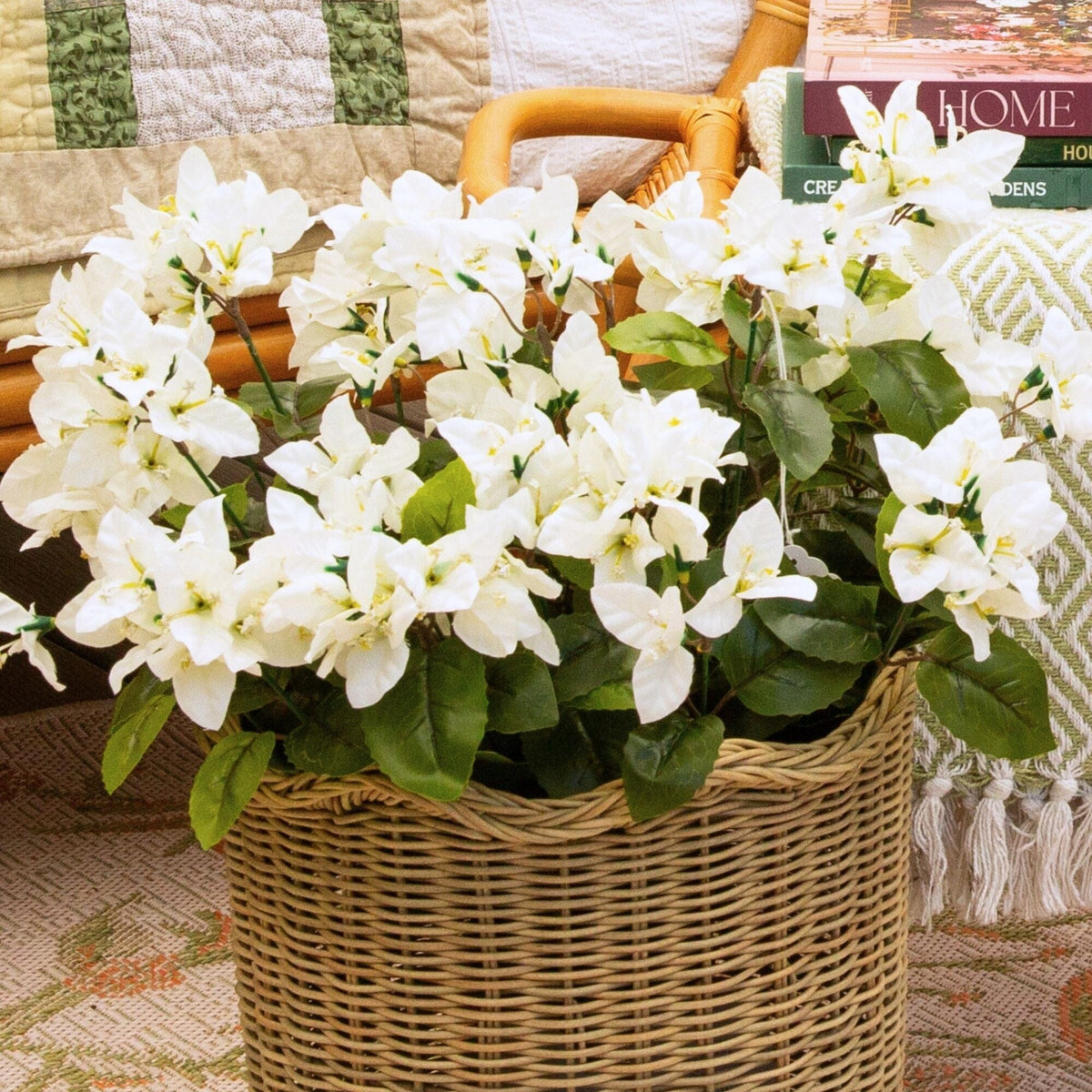 Artificial Bougainvillea Bush set of 4, 19-inch UV-resistant indoor/outdoor white blooms on Tampa Home & Garden Store