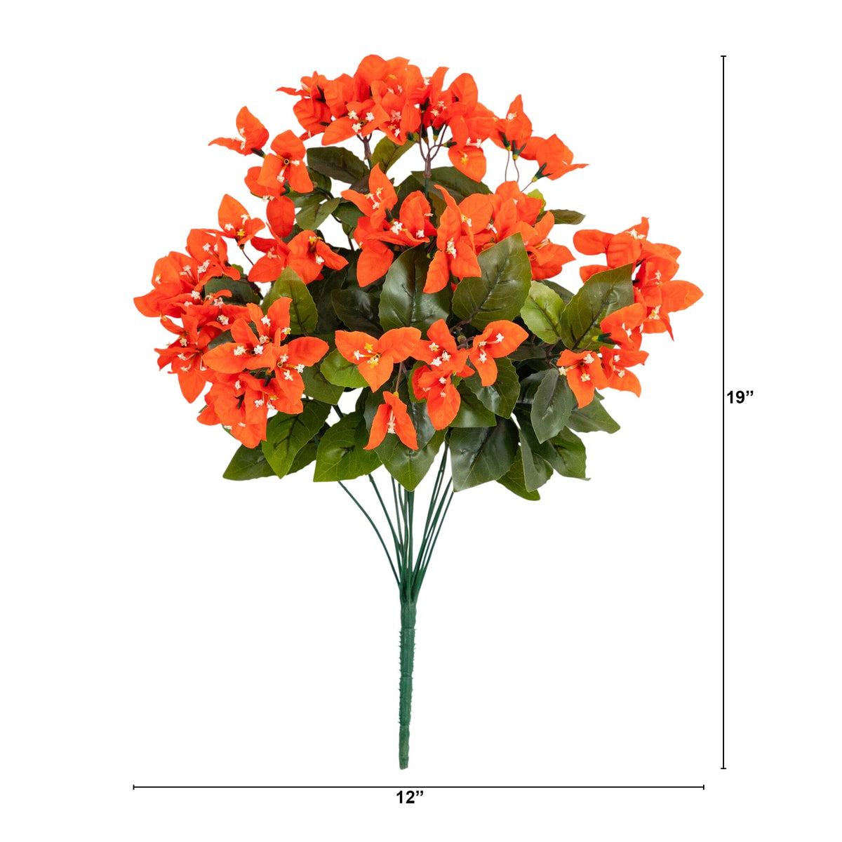 Nearly Natural 19in UV-resistant orange bougainvillea bush set of 4 with green leaves on Tampa Home & Garden Store