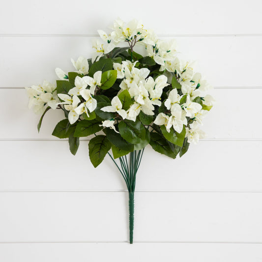 Nearly Natural bougainvillea bush 19in, UV-resistant plant with white blooms set of 4 on Tampa Home & Garden Store
