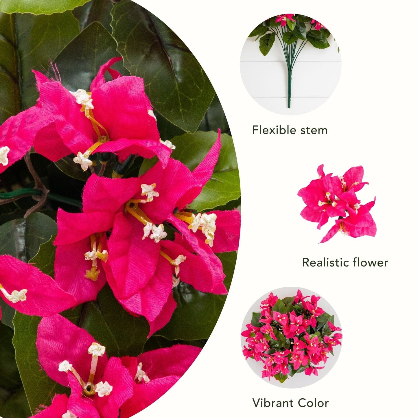Bougainvillea artificial bushes, 4-pack, 19in, UV-resistant with pink blooms and green leaves on Tampa Home & Garden Store