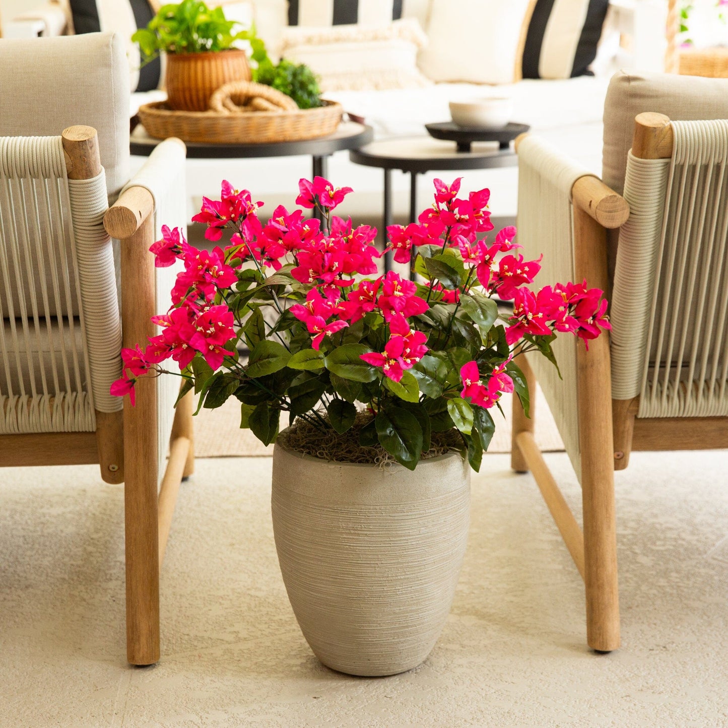 Artificial bougainvillea bush set of 4, 19in UV resistant indoor/outdoor pink blooms in pot on Tampa Home & Garden Store