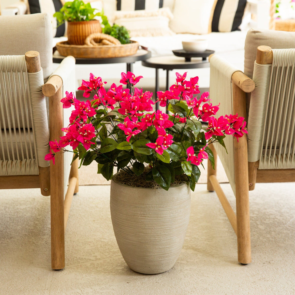 Artificial bougainvillea bush set of 4, 19in UV resistant indoor/outdoor pink blooms in pot on Tampa Home & Garden Store
