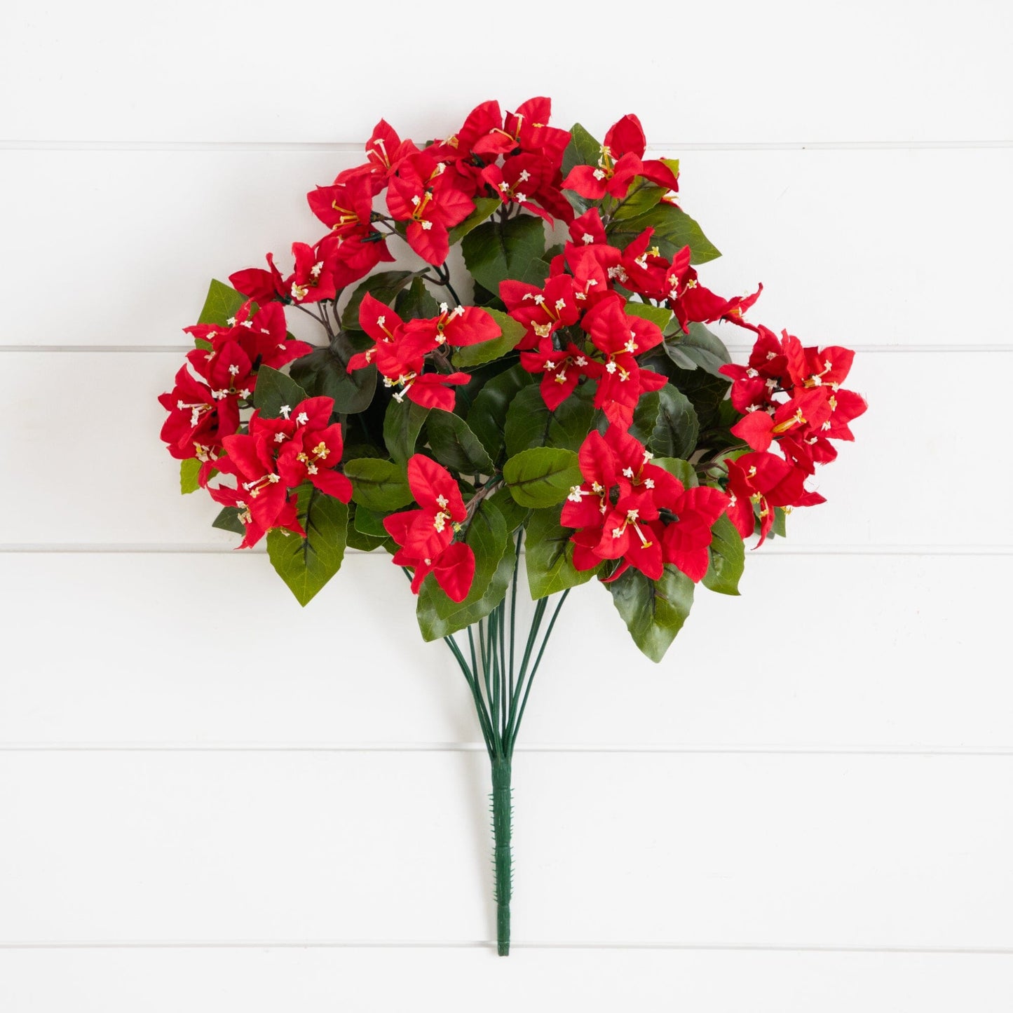 Bougainvillea bush set of 4 with red blooms and green leaves, Nearly Natural on Tampa Home & Garden Store