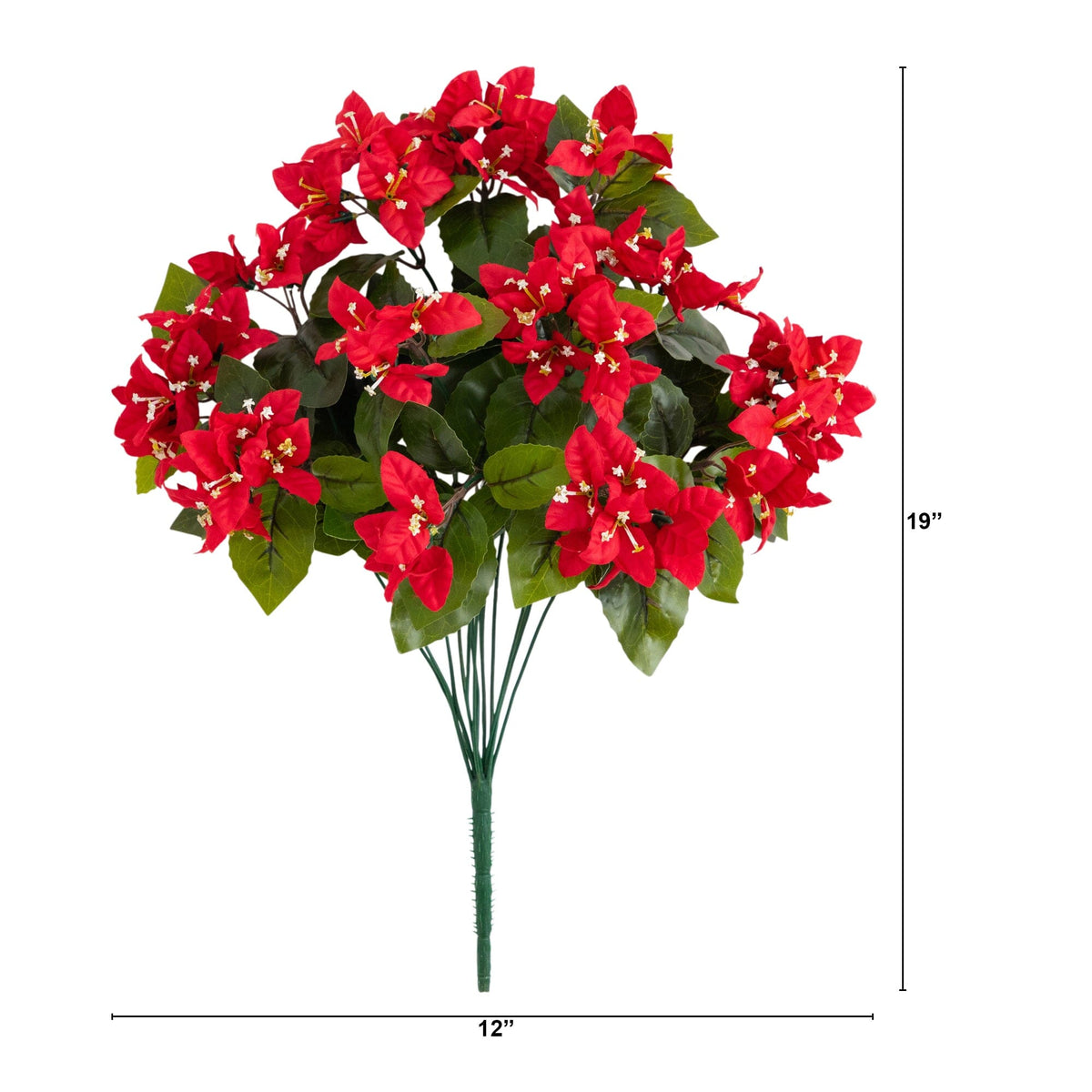 Artificial bougainvillea bush set of 4, 19in UV‑resistant red blooms by Nearly Natural on Tampa Home & Garden Store