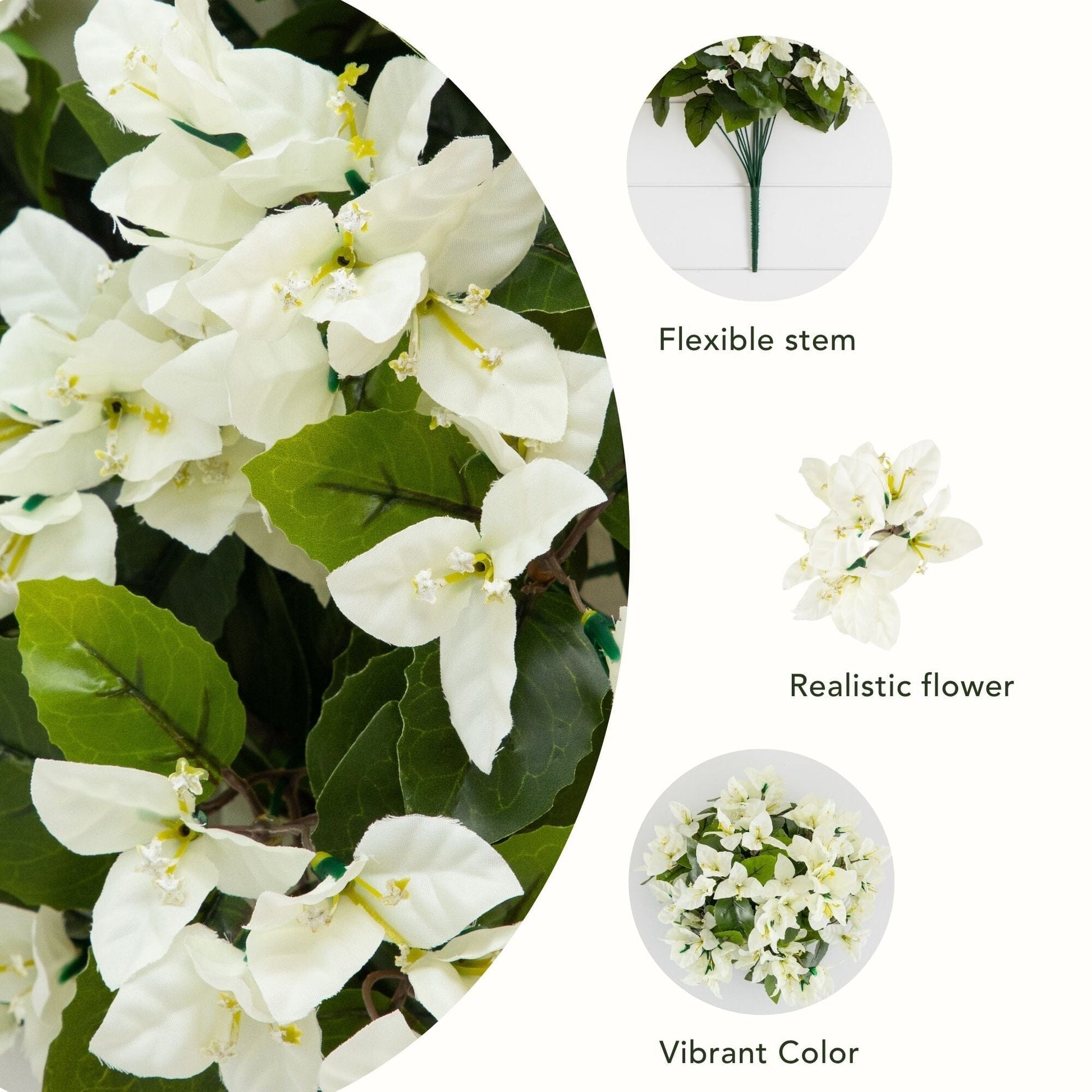 Artificial bougainvillea bush 19in, white blooms, UV resistant indoor/outdoor, set of 4 by Nearly Natural on Tampa Home & Garden Store