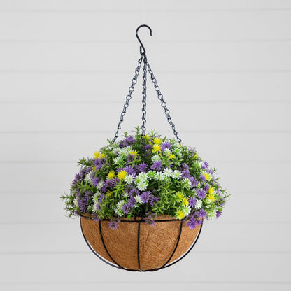 Nearly Natural 19in UV resistant hanging basket with dandelion and rosemary flowers on Tampa Home & Garden Store