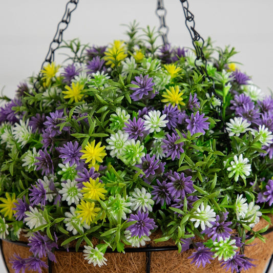 Hanging Nearly Natural 19” UV‑resistant artificial dandelion & rosemary mix, indoor/outdoor on Tampa Home & Garden Store