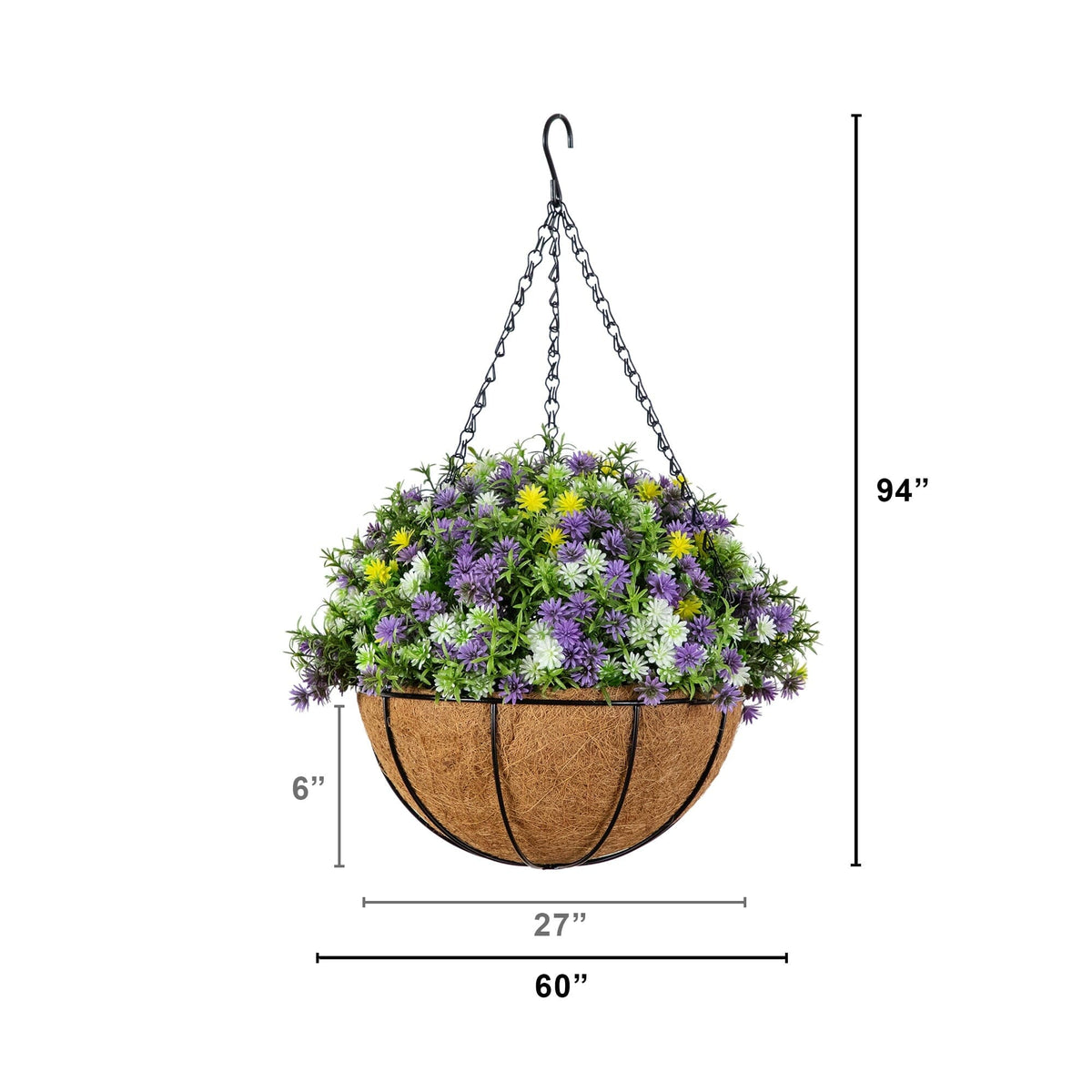 Nearly Natural 19-inch UV-Resistant Hanging Basket with Dandelion and Rosemary faux flowers on Tampa Home & Garden Store