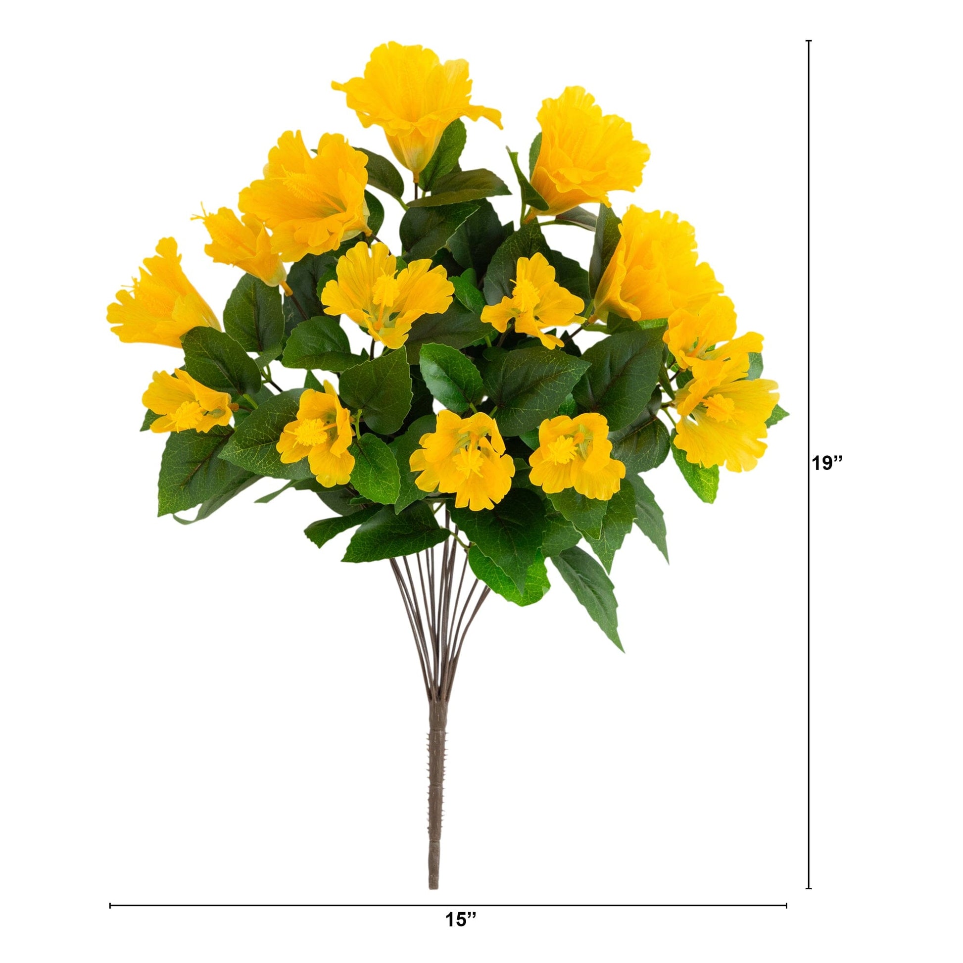Artificial hibiscus bush set of 3, 19-in, UV-resistant with yellow blooms and green leaves on Tampa Home & Garden Store