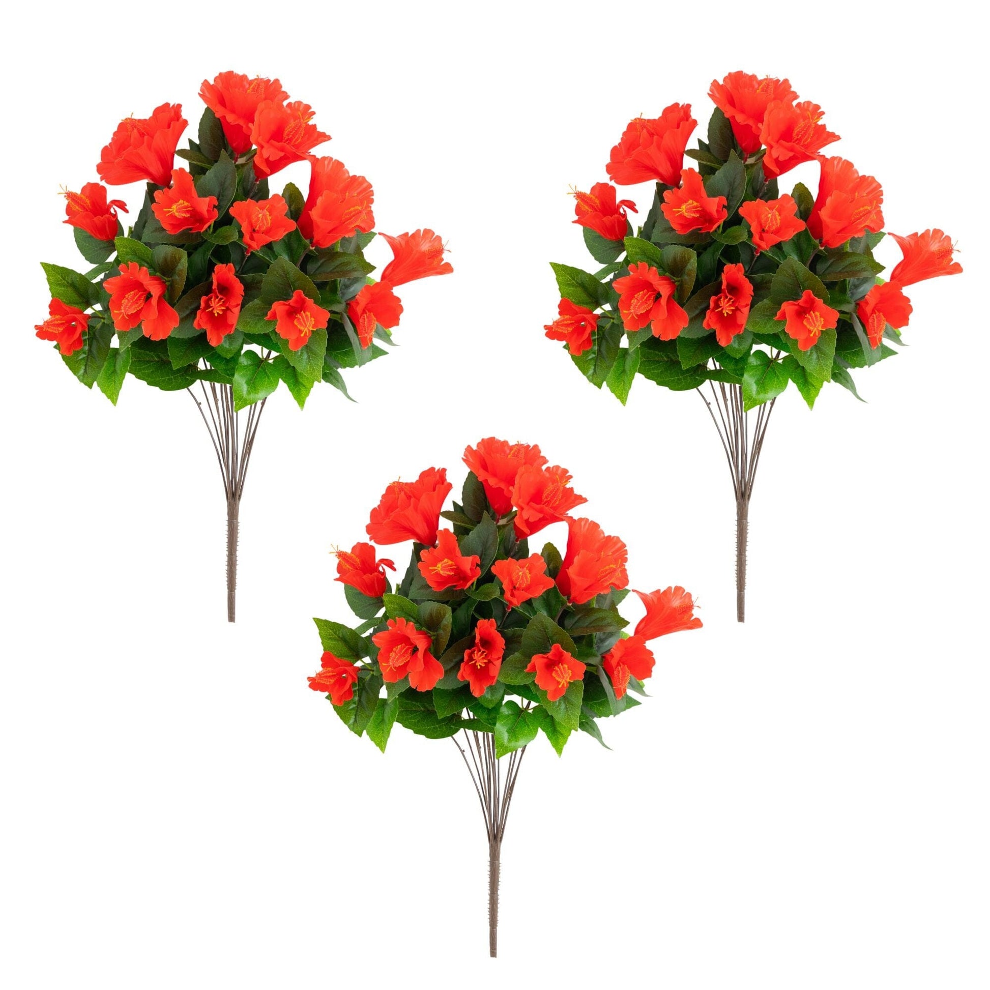 Nearly Natural 19in UV-resistant hibiscus bush set of 3 with red blooms for indoor outdoor on Tampa Home & Garden Store