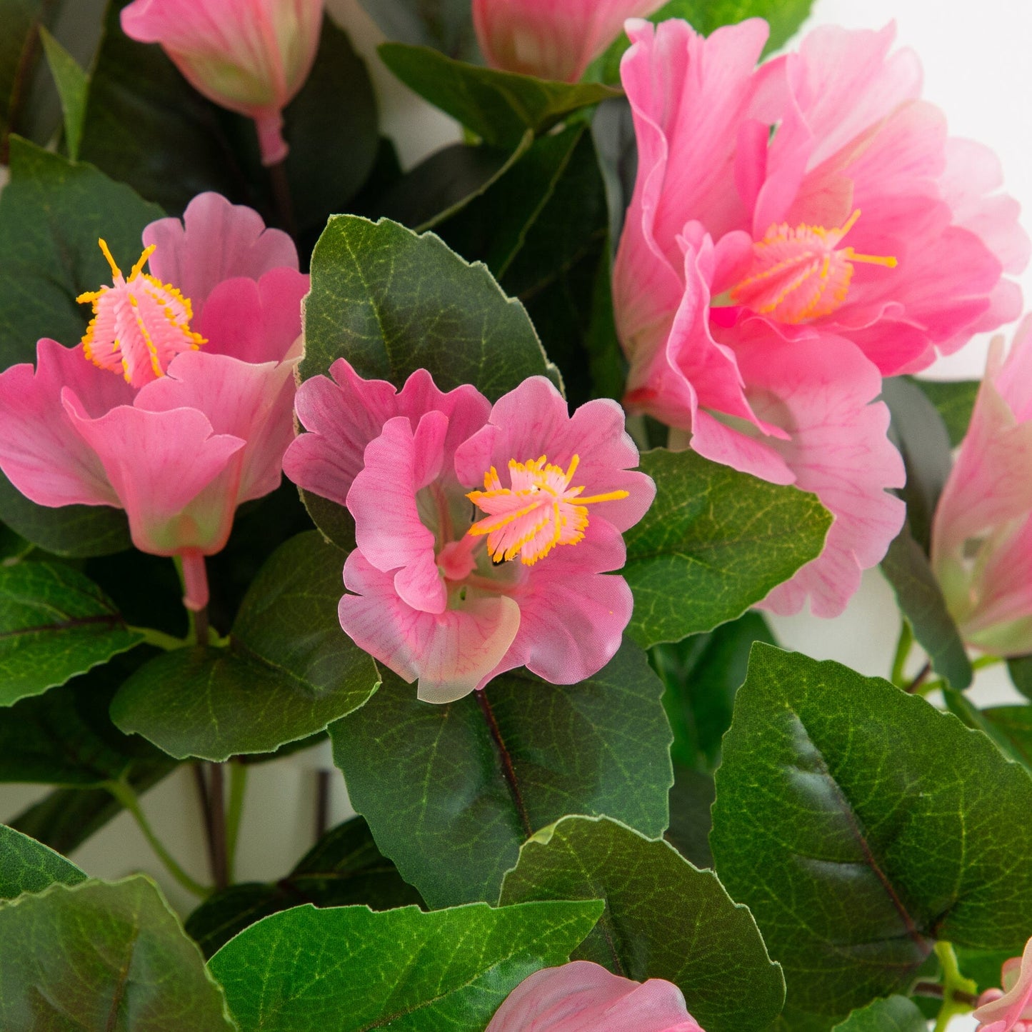 Artificial hibiscus bush set of 3 with pink blooms and green leaves Nearly Natural on Tampa Home & Garden Store