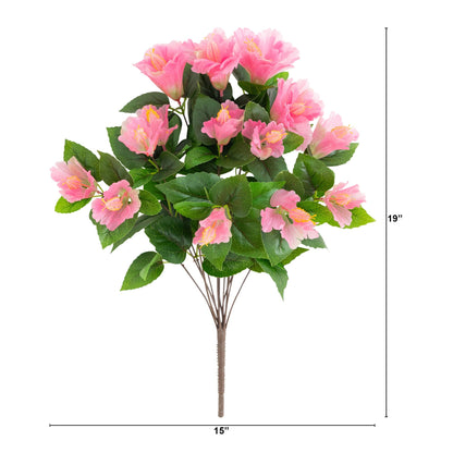Hibiscus bush set of 3, 19in UV resistant pink blooms indoors outdoors, Nearly Natural on Tampa Home & Garden Store